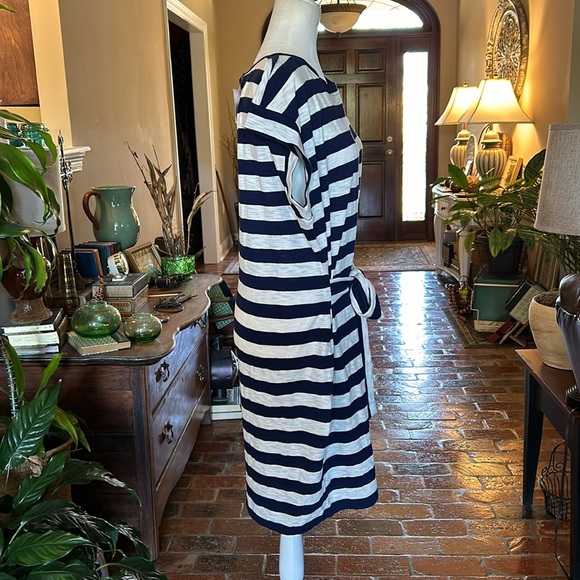 J Crew NWT $60 Navy Ivory Striped Tie Waist T-Shirt Dress in 100% Cotton szXL - Picture 5 of 15